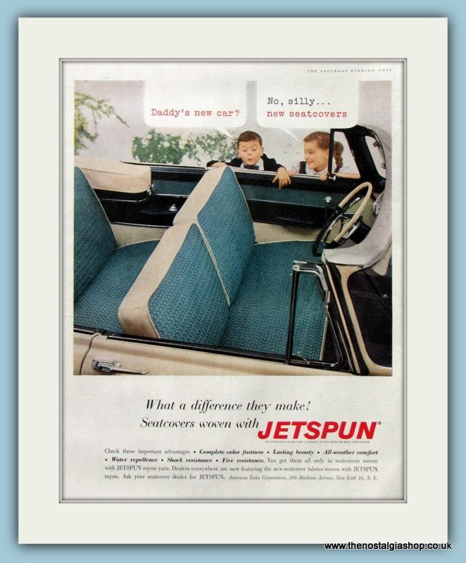 Jetspun Car Seat Covers Original Advert 1956 (ref AD8318)