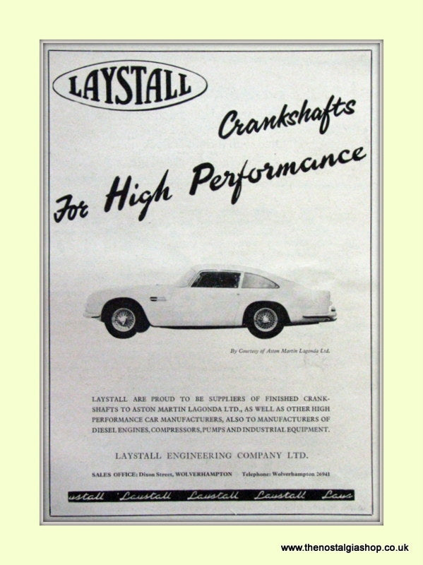 Lagonda Laystall Crankshafts Original Advert 1964 (ref AD6738)