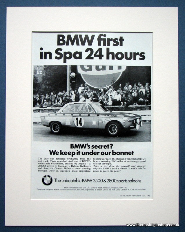 BMW 2800CS Wins in Spa 24 hour race. Original advert 1970 (ref AD1397)