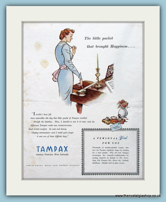 Tampax Tampons 1950's Original Advert (ref AD4540)