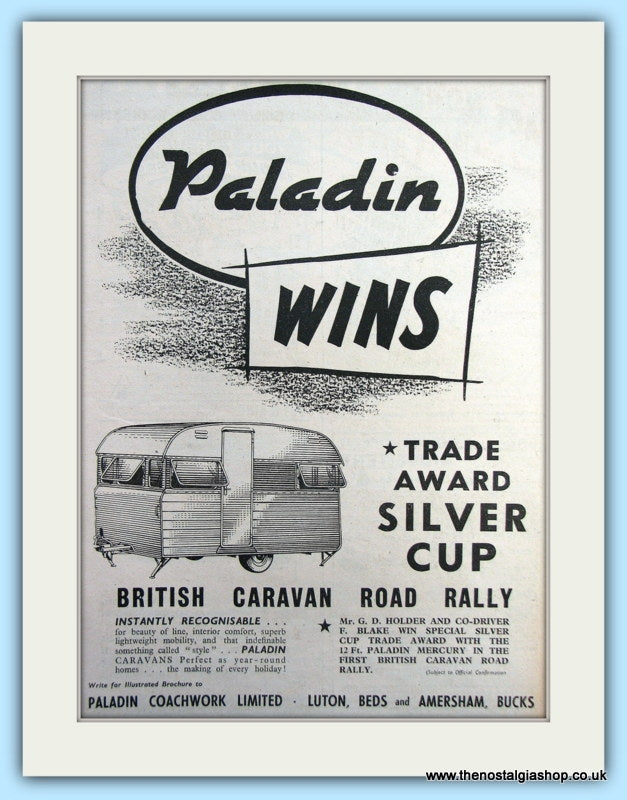 Paladin Trade Award Silver Cup Original Advert 1954 (ref AD6345)