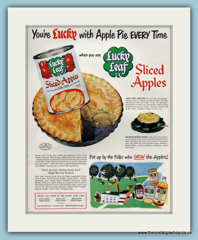Lucky Leaf Sliced Apples Original Advert 1950 (ref AD8315)