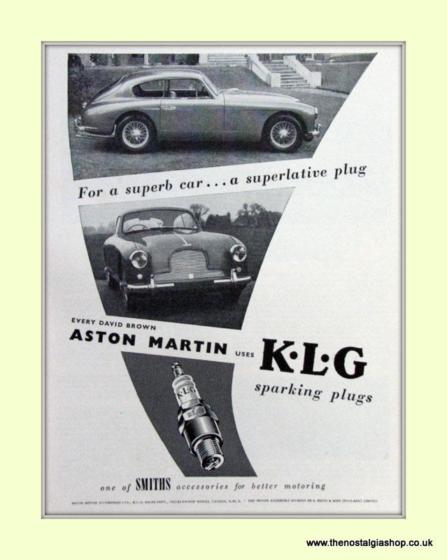 Aston Martin K.L.G Sparking Plugs Original Advert 1955 (ref AD6735)
