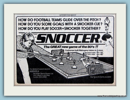 Snoccer Football Game Original Advert 1981 (ref AD6399)