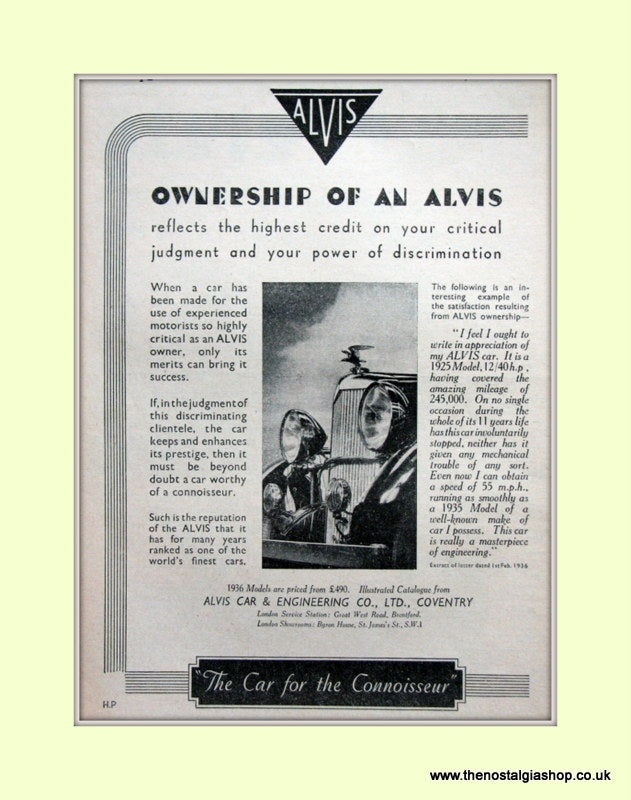 Alvis Cars Original Advert 1936 (ref AD6623)