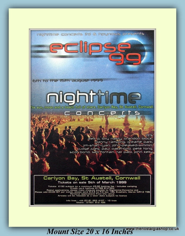 Eclipse Nightime Concerts Cornwall 1999 Original Advert (ref AD9054)