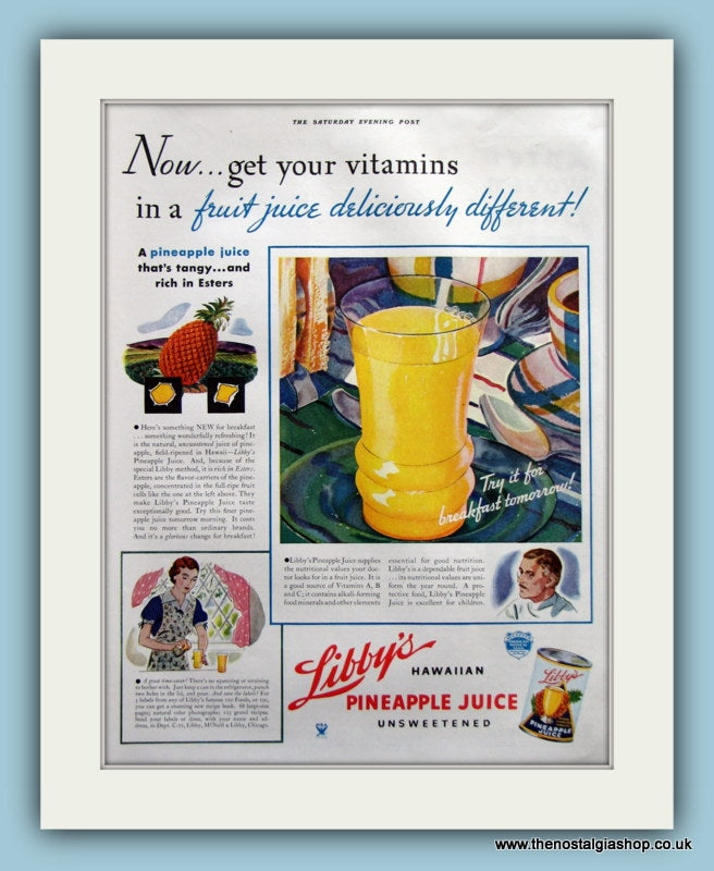 Libby's Pineapple Juice. Original Advert 1935 (ref AD8163)