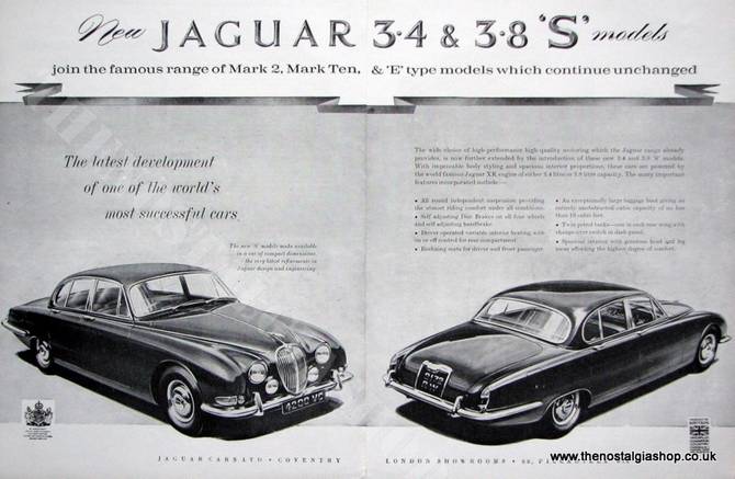 Jaguar. New 3.4 & 3.8 S Models. Original advert 1963 (ref AD1344)