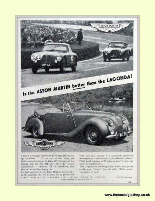 Aston Martin & Lagonda Original Advert 1952 (ref AD6717)