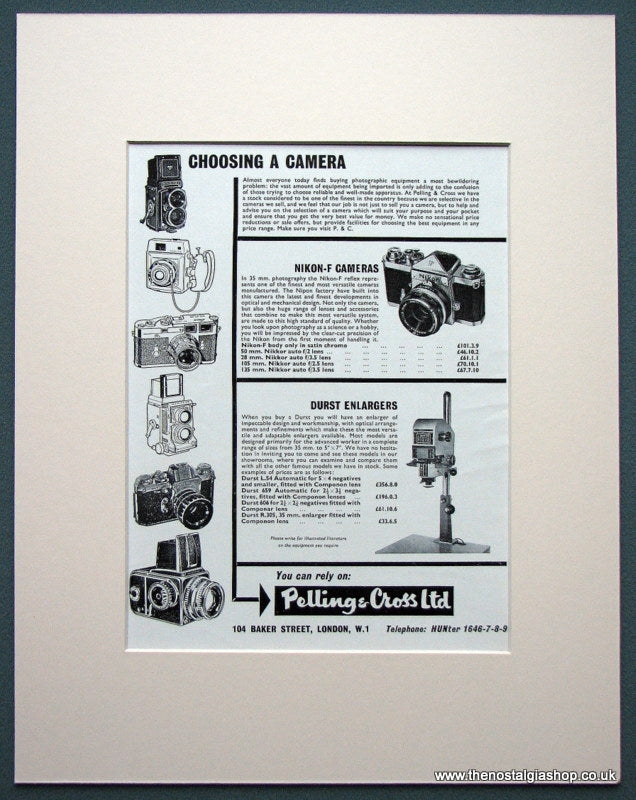 Pelling & Cross Ltd Camera Dealers. Original advert 1963 (ref AD1033