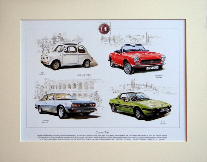 Fiat Classic Cars  Mounted Print