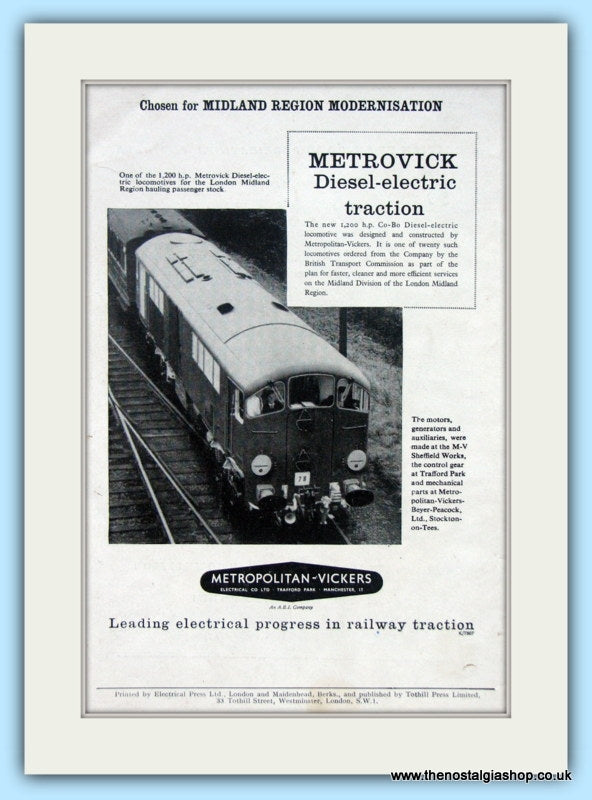 Metrovick Diesel-Electric Traction Original Advert 1959 (ref AD6522)