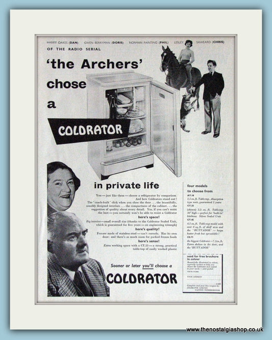 Coldrator Fridge Featuring The Archers Original Advert  1955 (ref AD3849)