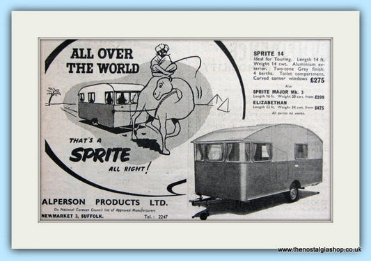 Sprite Alperson Product Caravans Original Advert 1955 (ref AD5050)
