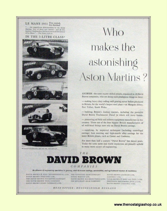 Aston Martin David Brown Company Original Advert 1952 (ref AD6710)