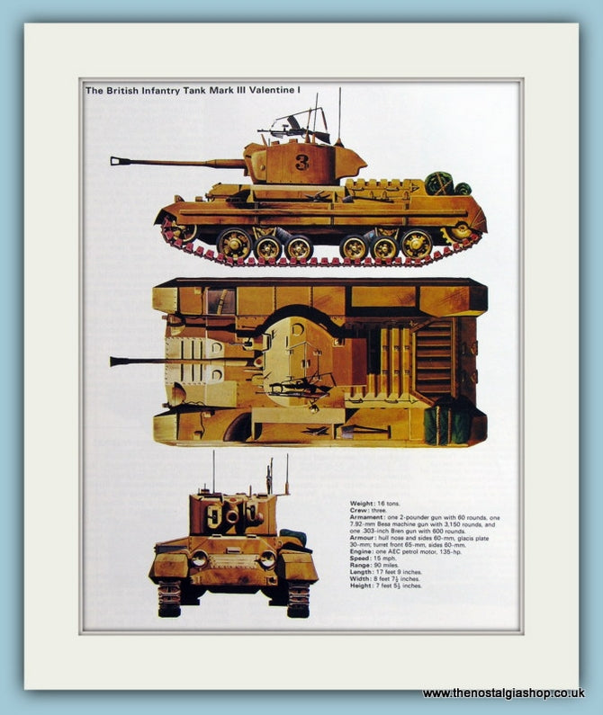 British Infantry Tank Mark III Valentine I. Print (ref PR486)