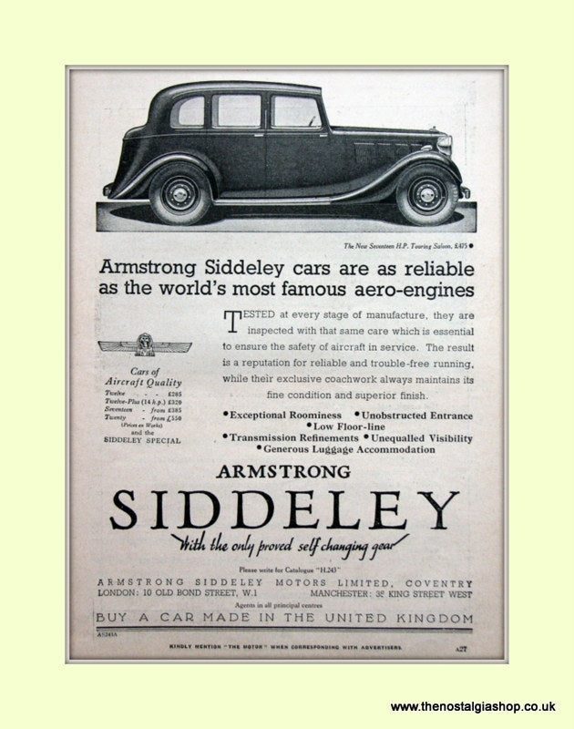 Armstrong Siddeley Seventeen Touring Saloon Original Advert 1936 (ref AD6665)