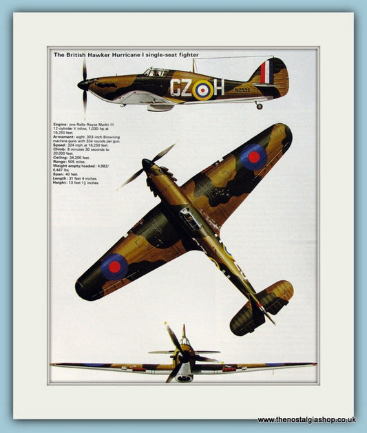 British Hawker Hurricane I Single-Seat Fighter Print (ref PR524)