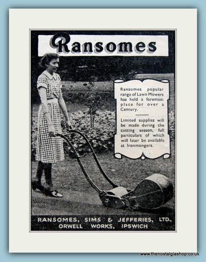 Ransomes Lawnmowers. Set of 2 Original Adverts 1940s (ref AD4623)