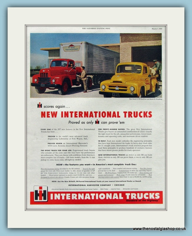 International Trucks Pickup & Roadliner Original Advert 1953 (ref AD8215)