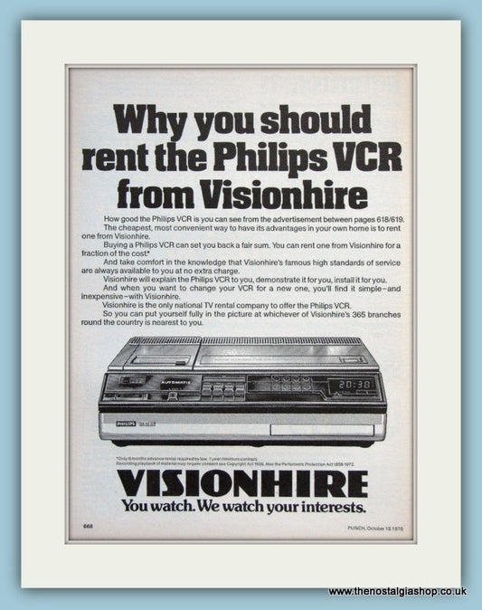 Visionhire Philips VCR Original Advert 1978 (ref AD3016)