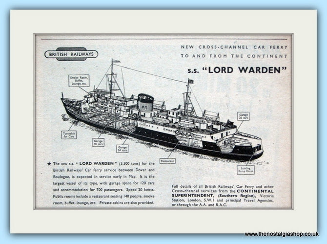British Railways "Lord Warden" Car Ferry Original Advert 1952 (ref AD6542)