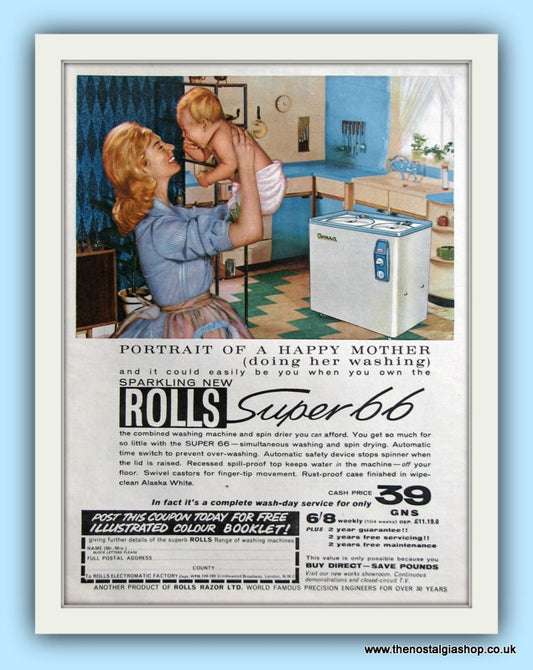 Rolls Super 66 Washing Machine Original Advert 1961 (ref AD8066)