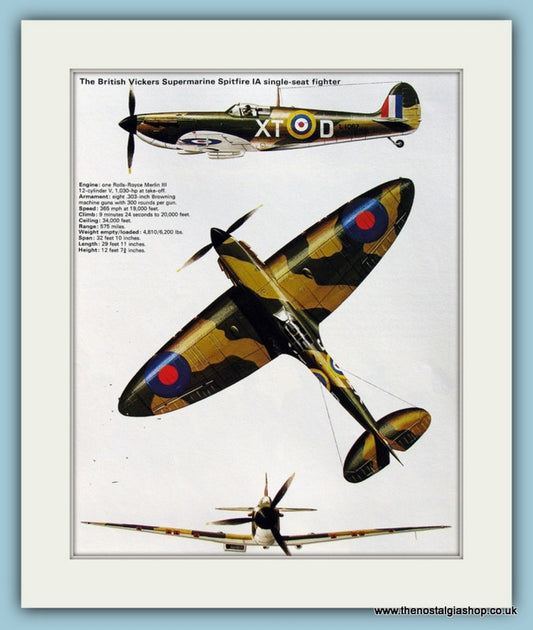 British Vickers Supermarine Spitfire IA Single-Seat Fighter Print (ref PR522)