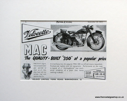Velocette Mac 350 Original advert 1953 (ref AD1603)