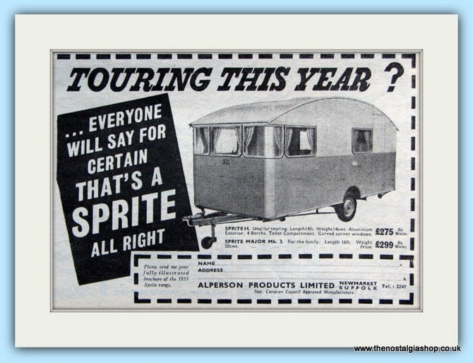 Sprite Caravan Alperson Products Original Advert 1955 (ref AD5059)