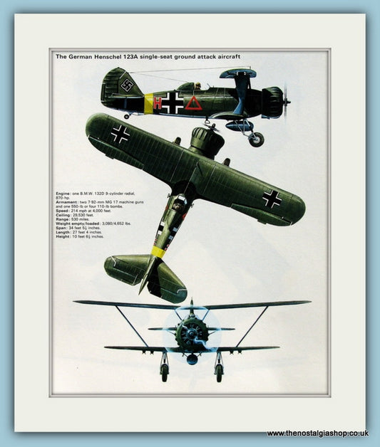 German Henschel 123 A Single-Seat Ground Attack Aircraft Print (ref PR507)