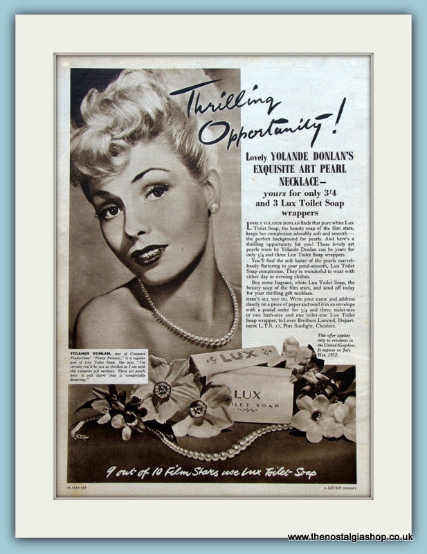 Lux Soap featuring Yolande Donlan. Original Advert 1952 (ref AD3569)