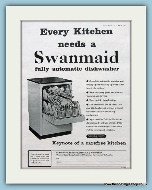 Swanmaid Automatic Dishwasher Original Advert 1967 (ref AD2586)