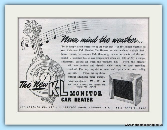 K.L Monitor Car Heater Original Advert 1952 (ref AD5043)