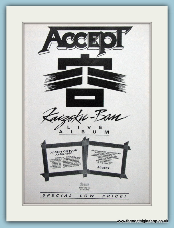 Accept, Kaizoku - Ban 1986 Original Advert (ref AD3173)