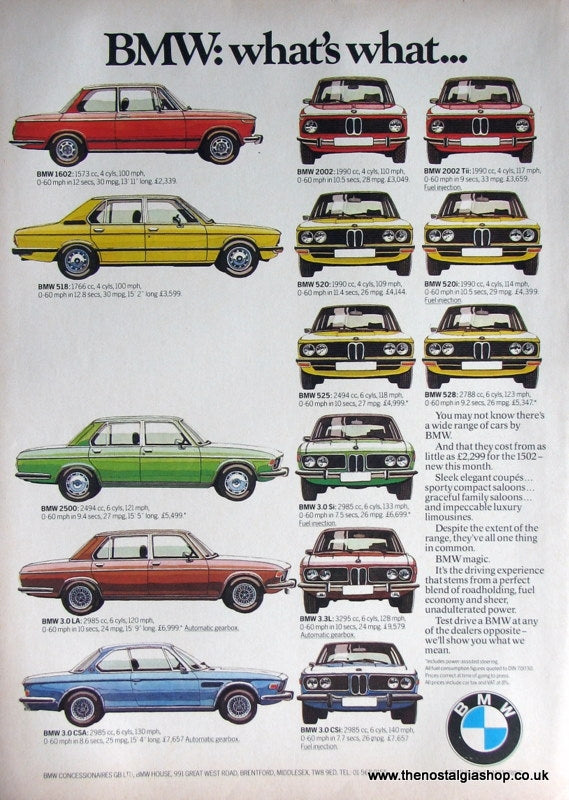 BMW Car Range 1975 Original Advert (ref AD1643)
