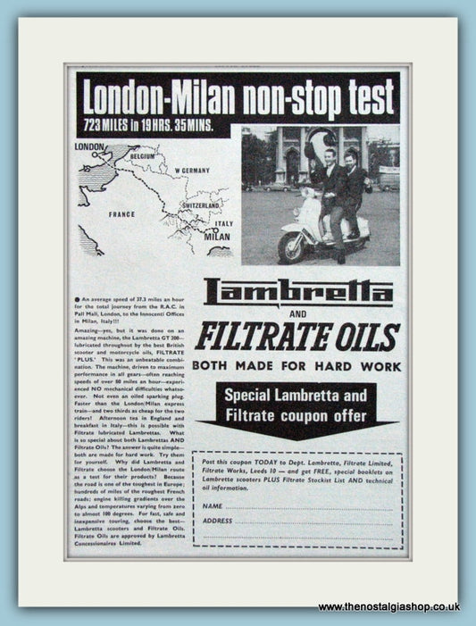 Lambretta And Filtrate Oils Original Advert 1965 (ref AD4195)