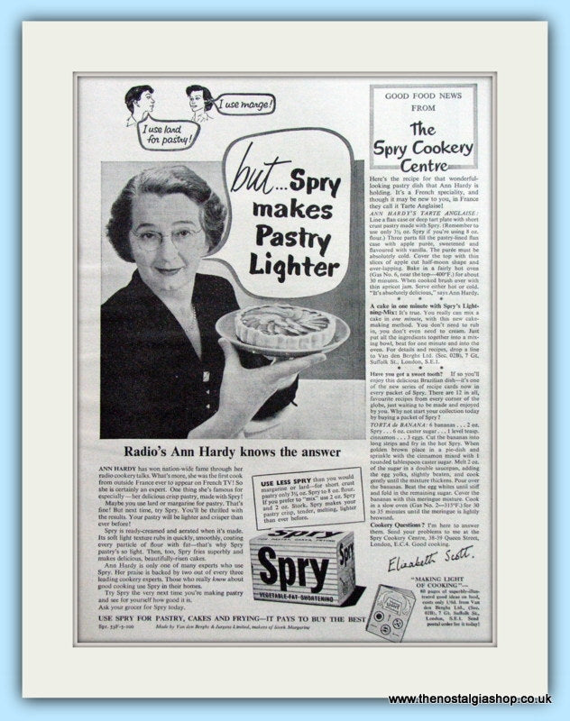Spry Vegetable Fat Original Advert 1955 (ref AD4786)