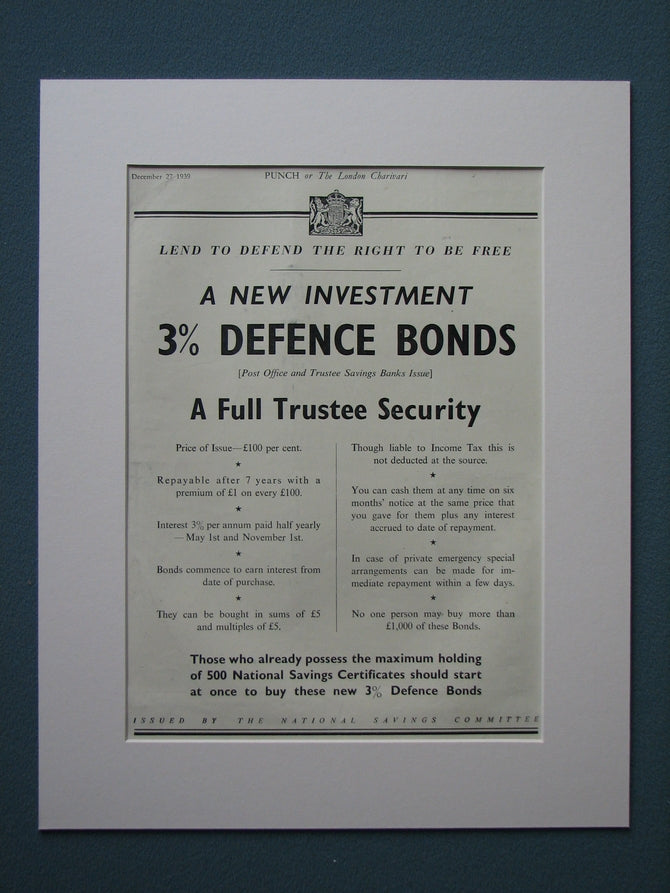 Defence Bonds 1939 Original advert (ref AD847)