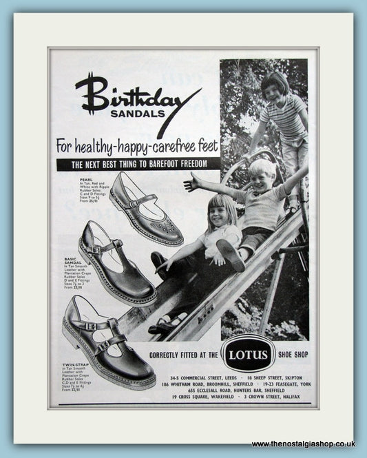 Lotus Birthday Sandals. Original Advert 1965 (ref AD3560)