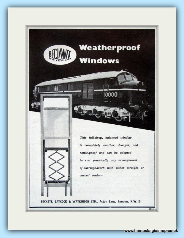 Beclawat Weatherproof Windows  For Trains Original Advert 1951 (ref AD6478)