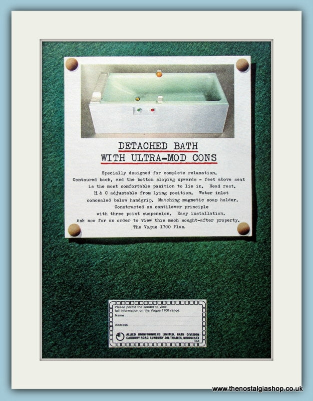 Vogue 1700 Detached Bath 1968 Original Advert (ref AD4527)