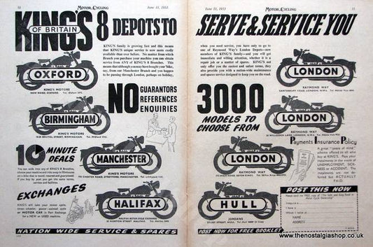 Kings of Britain Motorcycle Dealers. Original advert 1953 (ref AD1323)