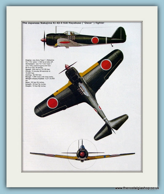 Japanese Nakajima Ki-43-II KAI Hayabusa (Oscar) Fighter Aircraft. Print (ref PR568)