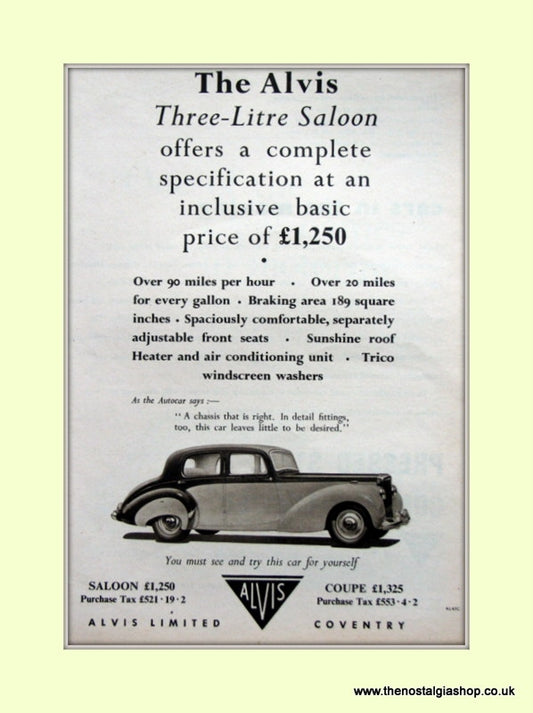 Alvis Three-Litre Saloon 1953 Original Advert (ref AD6631)