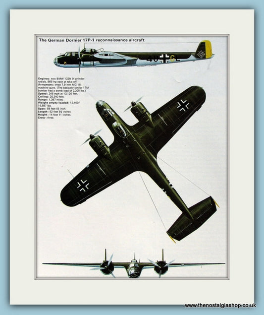 German Dornier 17P-1 Reconnaissance Aircraft Print (ref PR513)