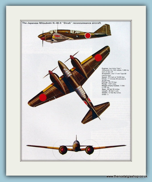 Japanese Mitsubishi Ki-46-II (Dinah) Reconnaissance Aircraft. Print (ref PR569)