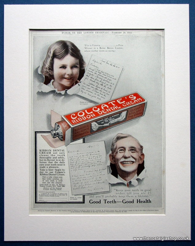 Colgate Ribbon Dental Cream 1915 Original Advert (ref AD1001)