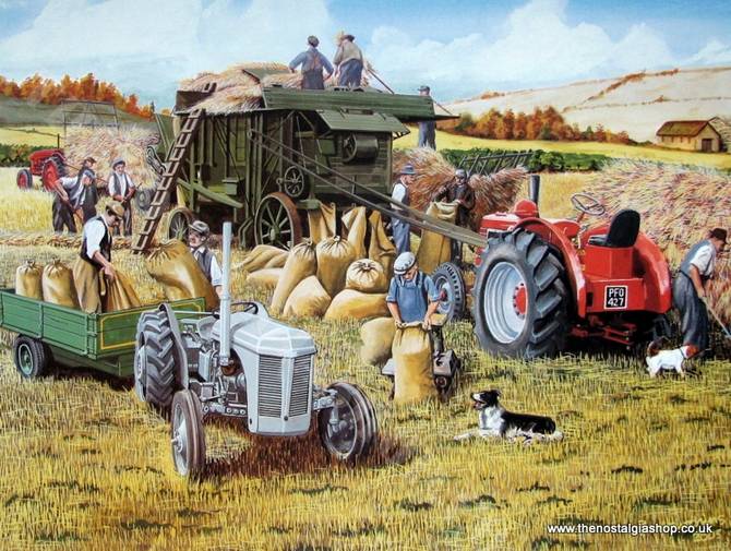 Autumn Threshing Tractor Print (ref N109)