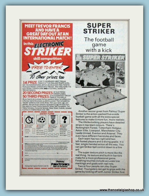 Super Striker Football Game. Original Advert 1980 (ref AD2662)